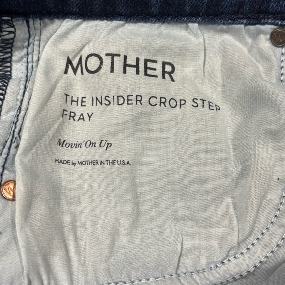 Mother Insider Step Cropped Fray Dark Blue Denim Jeans - Picture 13 of 14